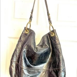 OR YANY ALLIGATOR BLACK PATENT LEATHER HOBO